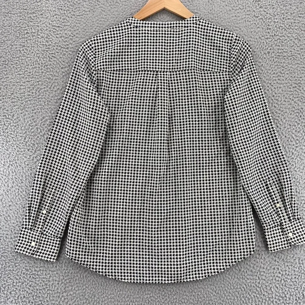 Talbots Top Women Medium Ivory Black Geometric Popover Long Sleeve V Neck Blouse